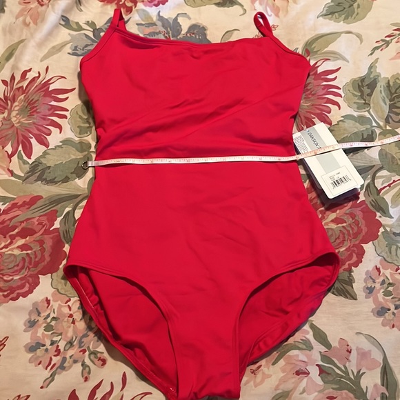 DANSKIN sz Large Swim Leotard Classic  Red Scoop-neck Adjust Strap $64 NEW - Picture 14 of 15